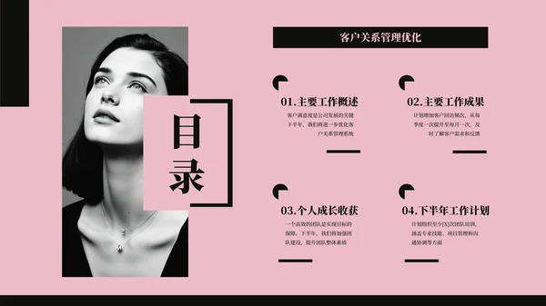粉色欧美风目录页PPT版式合集
