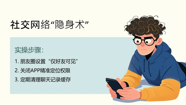 黄蓝色简约卡通插画网络安全指南PPT模板
