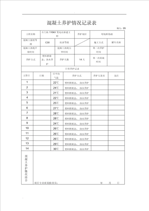 混凝土养护记录2