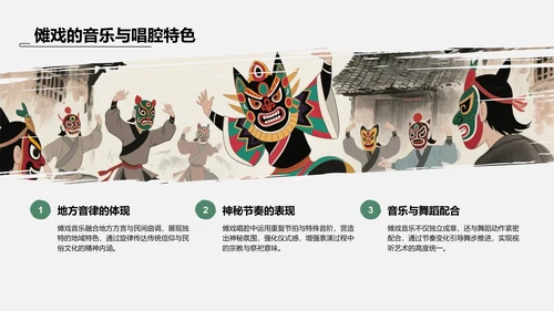 绿色水墨风傩戏的历史与文化价值PPT模板