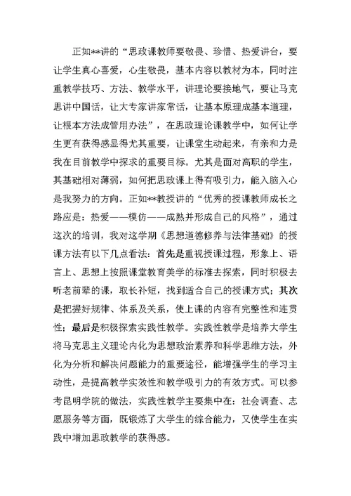 思政课新进教师培训心得体会