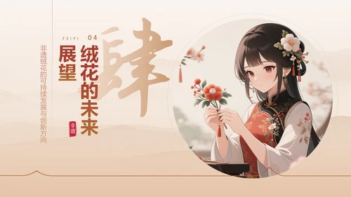 红色中国风非遗绒花的工艺魅力PPT模板