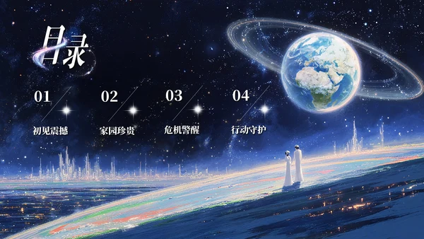 深蓝星空创意风电影《窗外是蓝星》观后感PPT模板