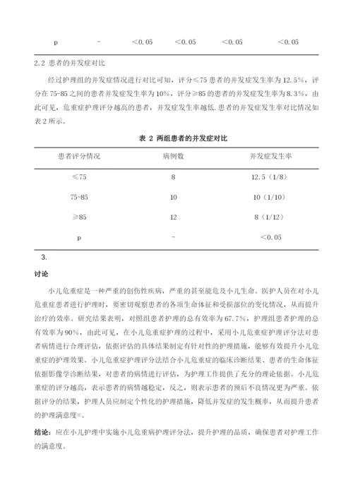 小儿护理中实施小儿危重病护理评分法的效果分析.docx