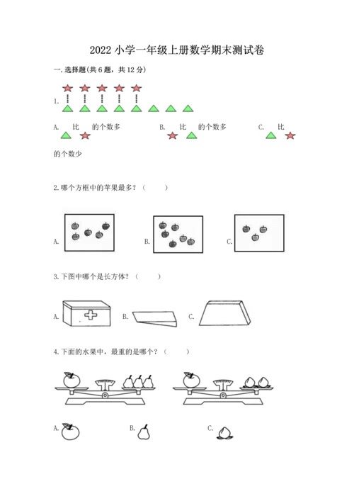 2022小学一年级上册数学期末测试卷（典优）word版.docx