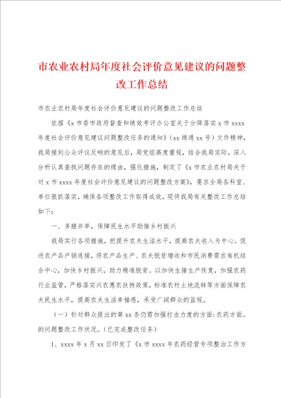 市农业农村局年度社会评价意见建议的问题整改工作总结