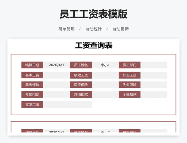 员工工资表模版