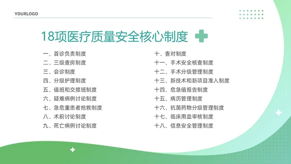 绿色清新简约医疗质量安全核心制度培训课件PPT