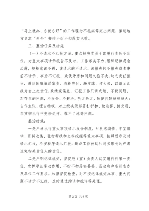 史志办公室整治不担当不作为不汇报不请示和推诿扯皮作风问题专项.docx