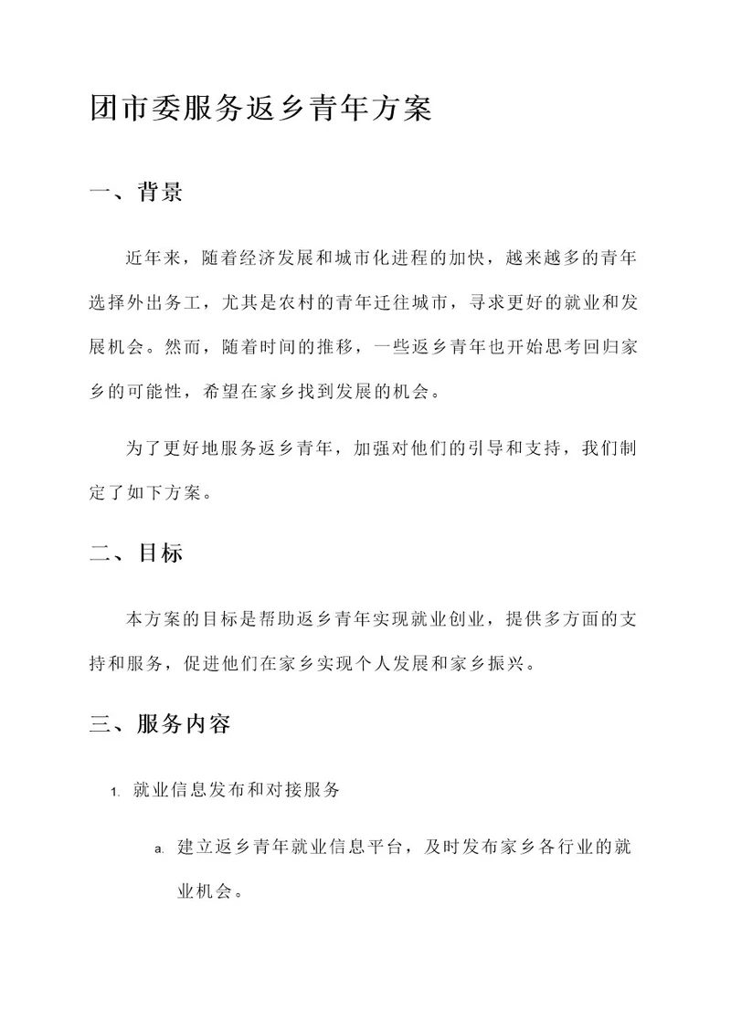 团市委服务返乡青年方案