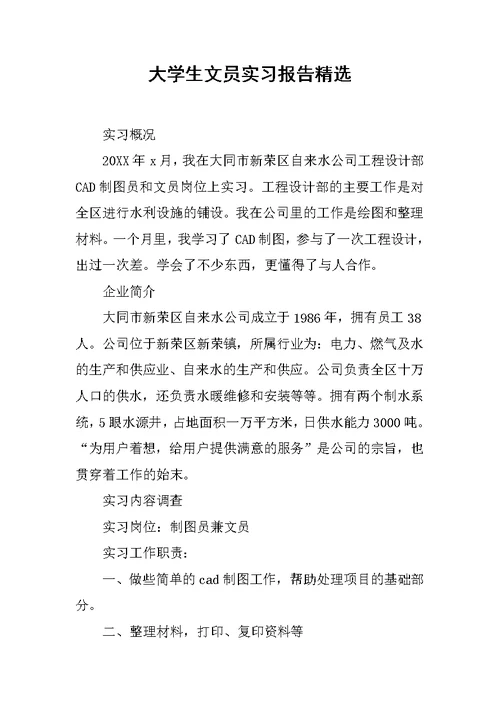 大学生文员实习报告精选