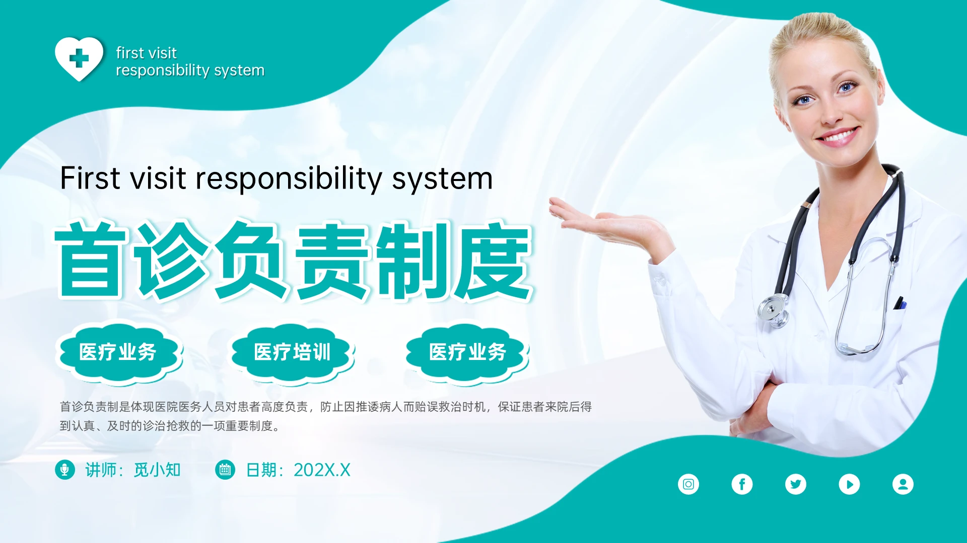 绿色实拍简约不规则形状首诊负责制度医疗培训ppt责任