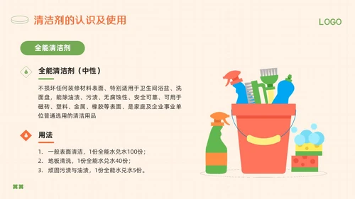 橙绿简约保洁人员培训教材PPT模板宣传PPT动态PPT保洁培训