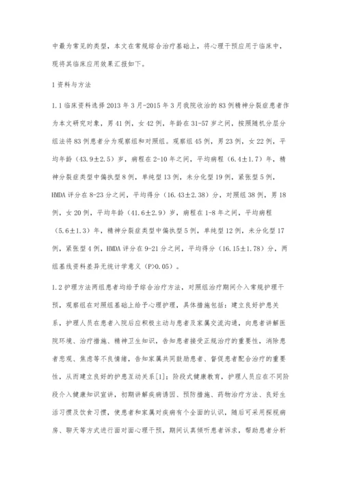 心理护理干预对改善精神分裂症患者抑郁症状的效果观察.docx