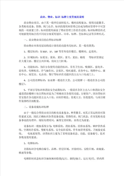 商业物业标识标牌主要类别及说明