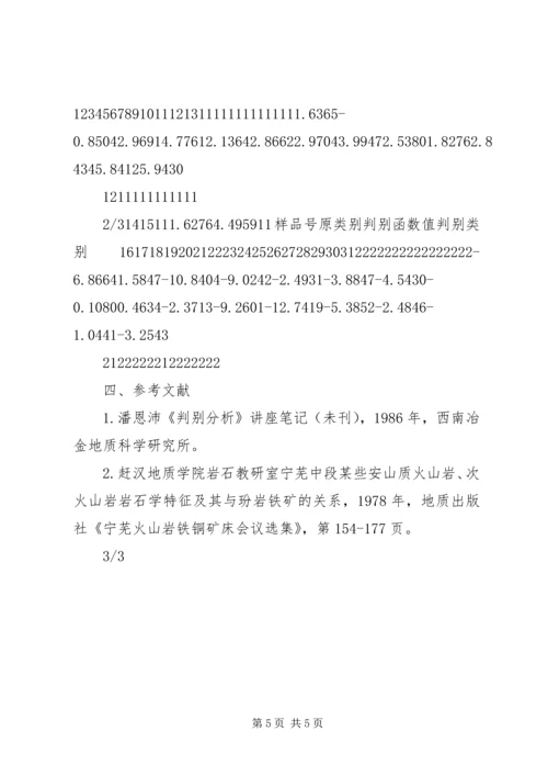 宁芜盆地宁藏中段次火山岩含矿性贝叶斯两组判别分析报告.docx