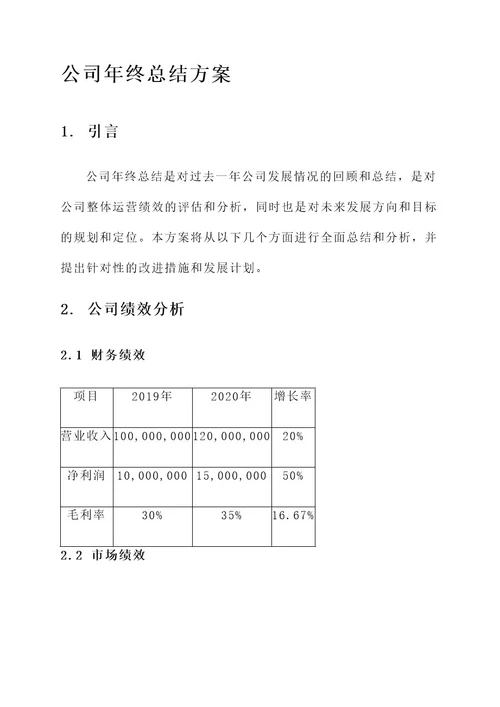 公司年终总结的方案