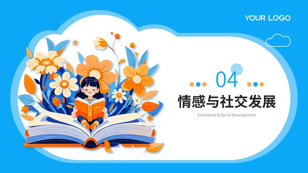 蓝色卡通插画风儿童教育通用PPT模板