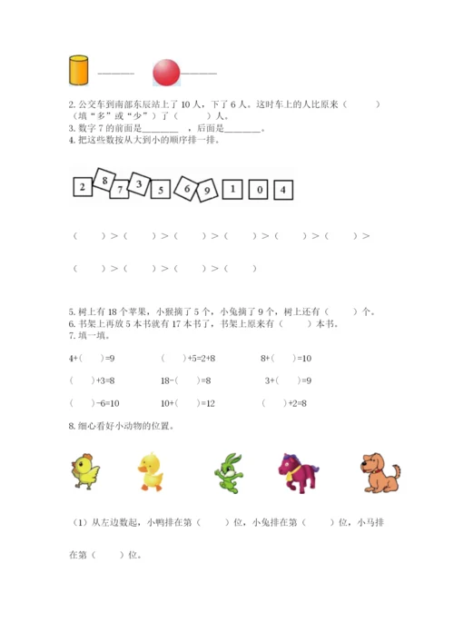 人教版一年级上册数学期末测试卷（典优）word版.docx