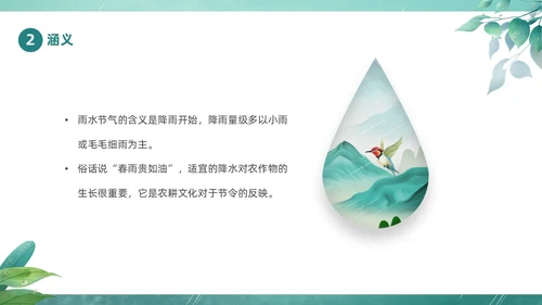 绿色春天中国二十四节气之雨水节气介绍PPT
