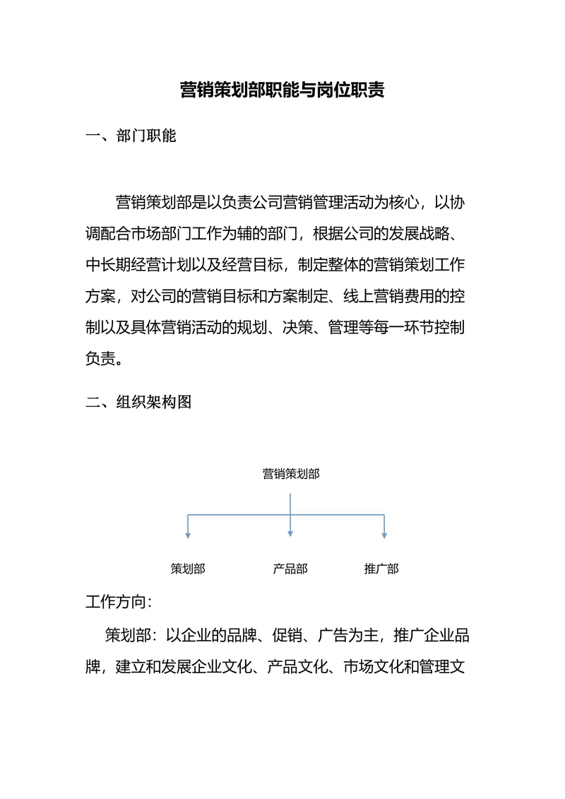 营销策划部部门职能与岗位职责