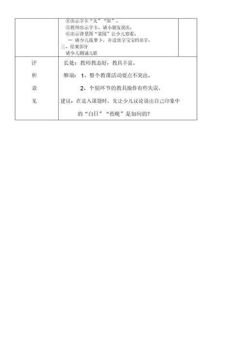 xx幼儿园听课记录表