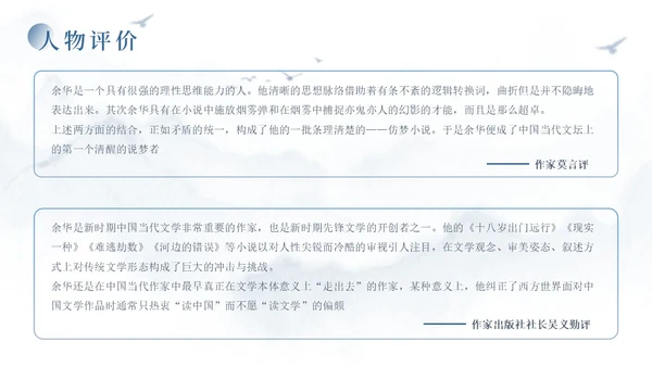 蓝色简约风余华个人介绍PPT模板人物介绍