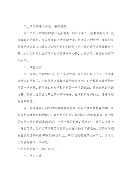 小学生新学期个人学习计划9篇