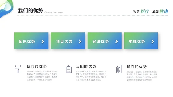 简约渐变智慧医疗医学医药公司介绍企业介绍ppt模板