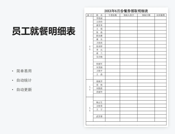 员工就餐明细表