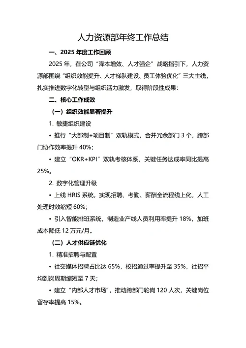 人力资源部年终工作总结