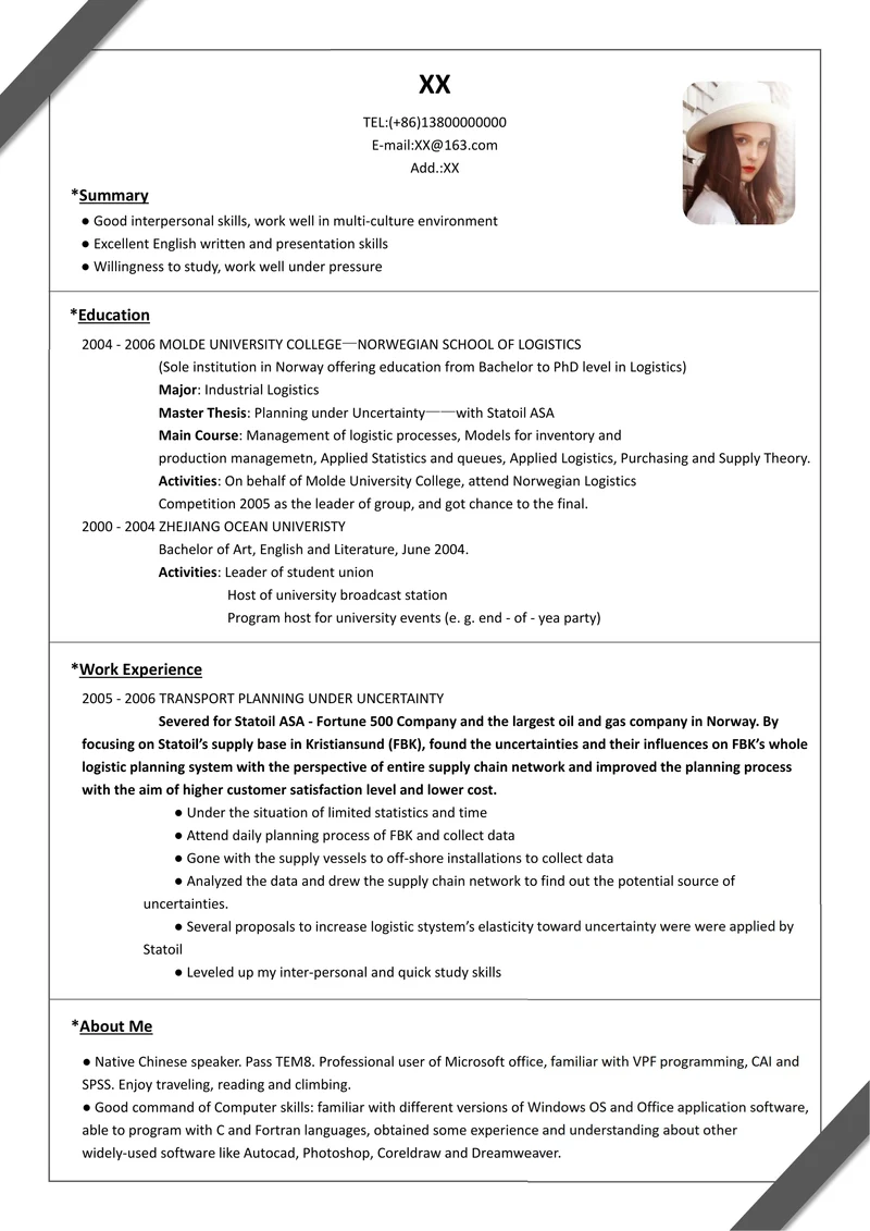 简洁版英文简历