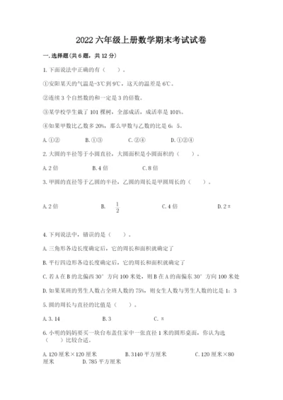 2022六年级上册数学期末考试试卷及完整答案【必刷】.docx