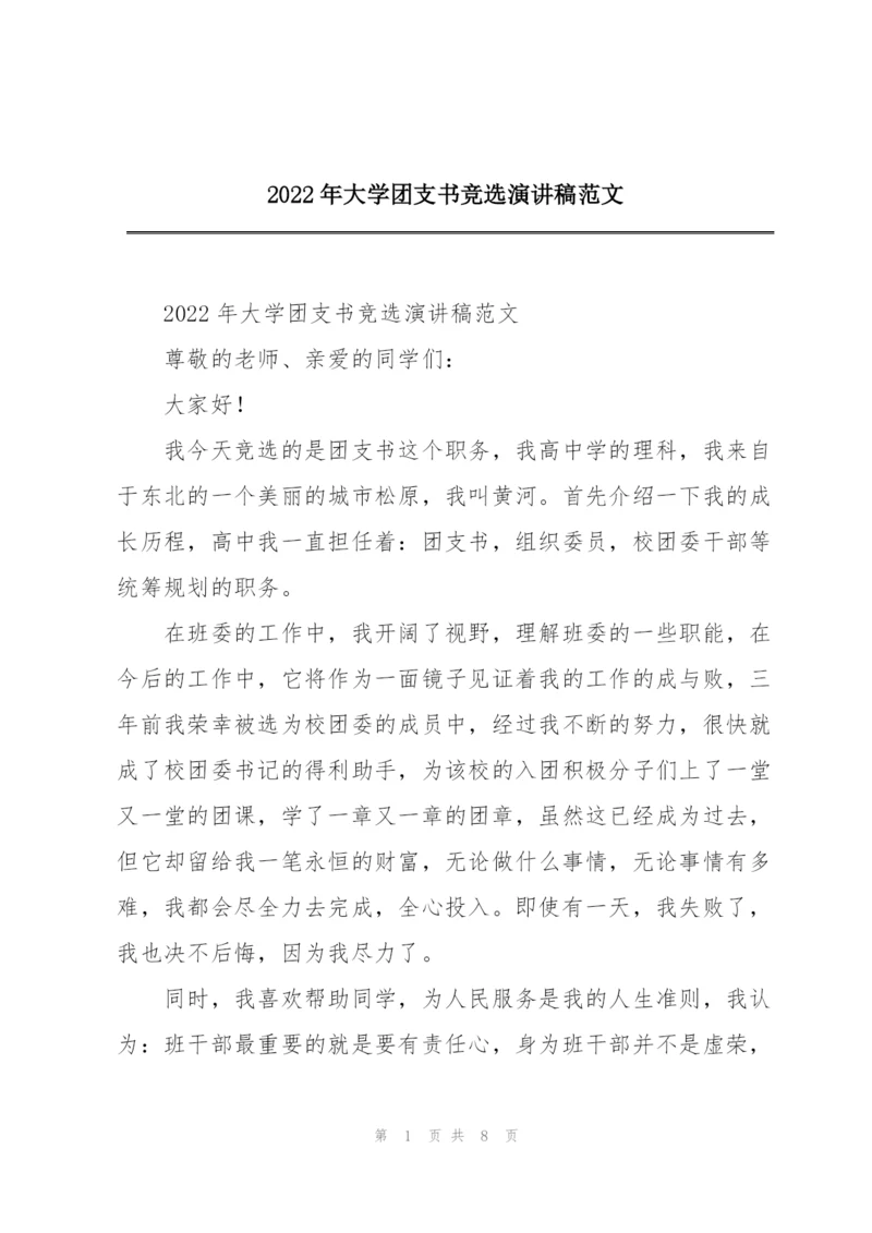 2022年大学团支书竞选演讲稿范文.docx