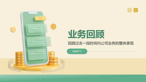 绿色3D风业务复盘报告PPT模板