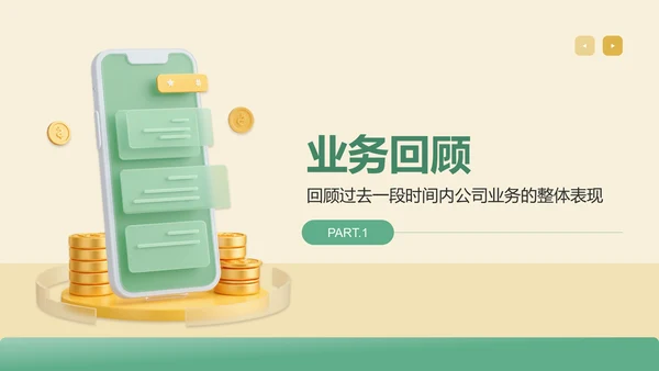 绿色3D风业务复盘报告PPT模板