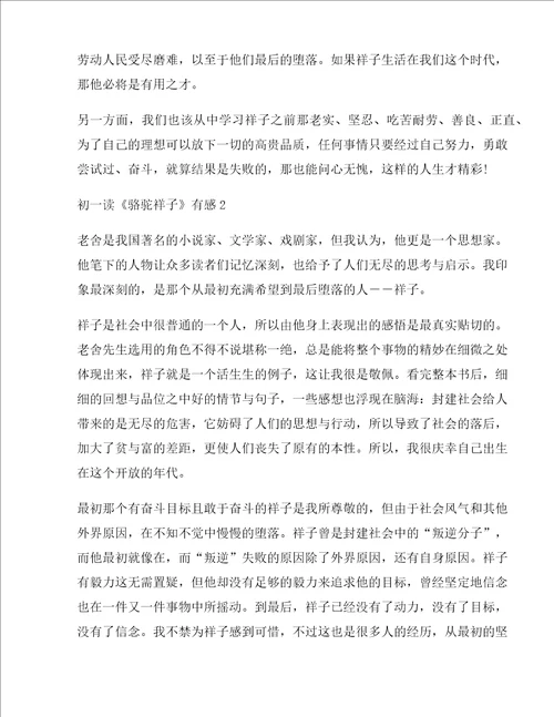 初一读骆驼祥子有感