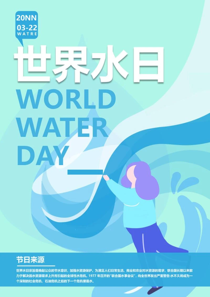 蓝色卡通世界水日海报word模板
