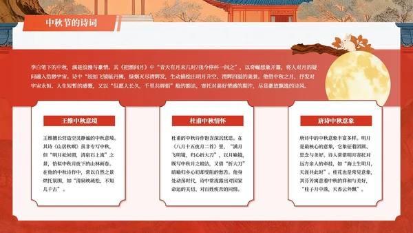 红色插画风中国传统节日中秋节教学课件PPT模板