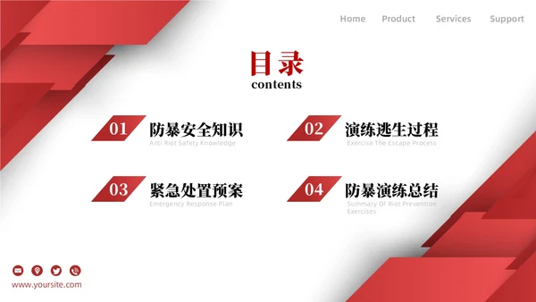 红色简约商务增强反恐意识筑牢安全防线安全教育PPT模板防暴