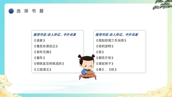 蓝色绿色简约风学校读书分享主题班会PPT模板
