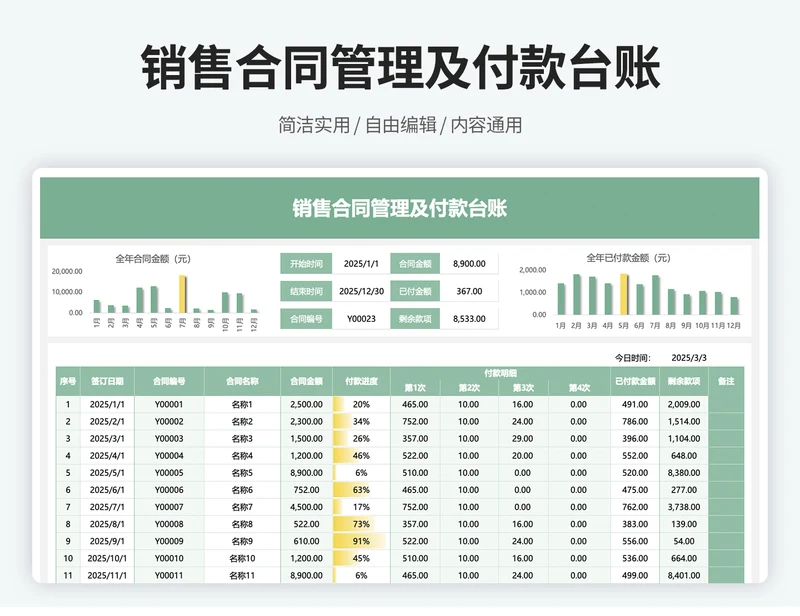 销售合同管理及付款明细表