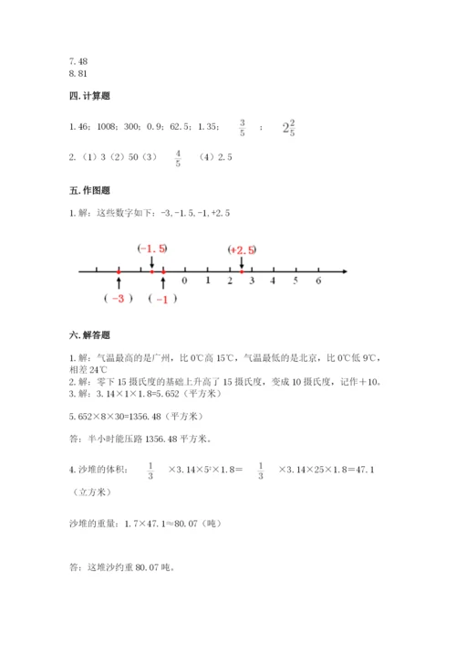 石家庄市鹿泉市六年级下册数学期末测试卷及完整答案一套.docx