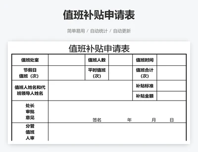 值班补贴申请表