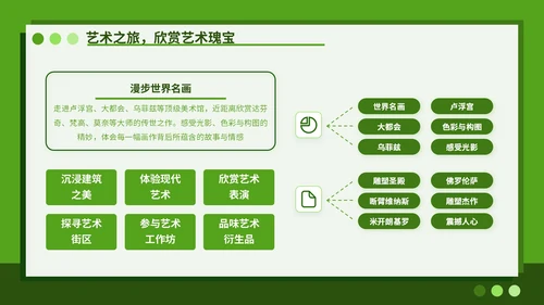 绿色插画风八月避暑旅行攻略PPT模板