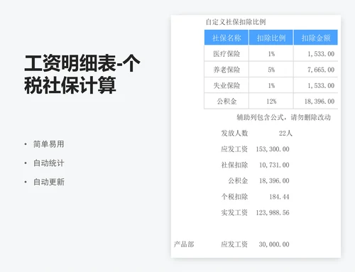 工资明细表-个税社保计算