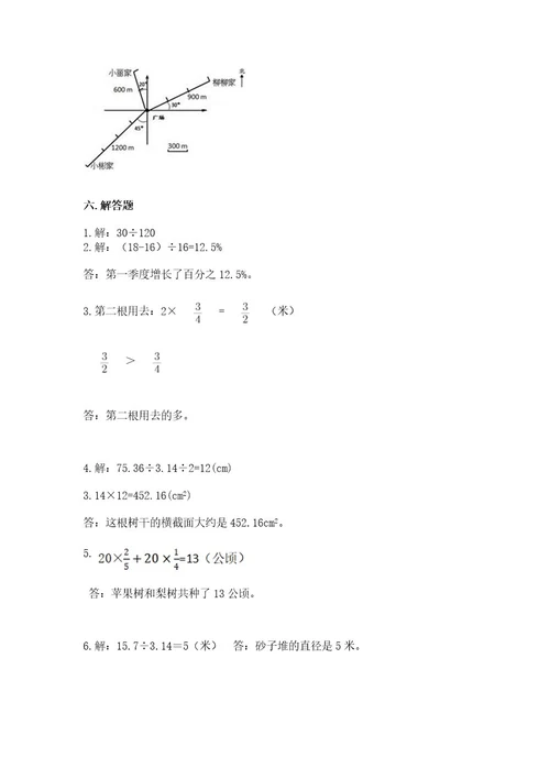 小学数学六年级上册期末卷附答案达标题