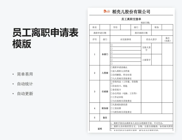 员工离职申请表模版
