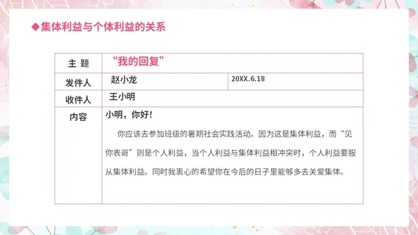 温馨粉色手绘中小学承担关爱集体的责任培训课件PPT