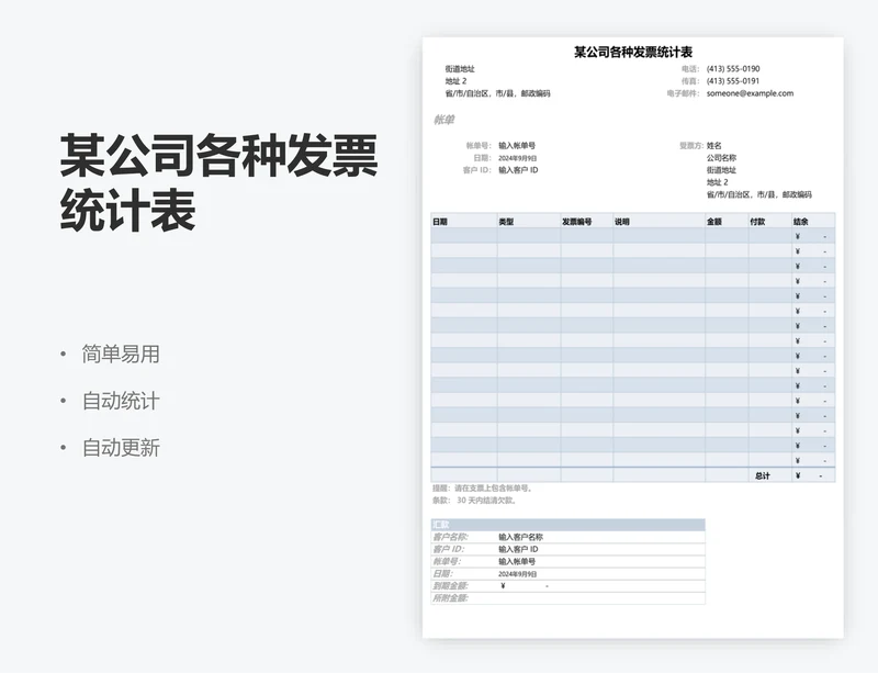 某公司各种发票统计表